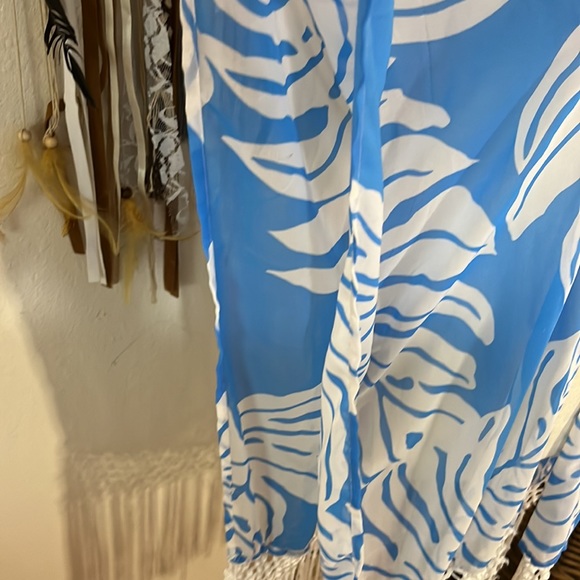 Turquoise & White Kimono/Cardigan by Club Z Collection/ Palm leaf Print/ Small - Picture 3 of 8